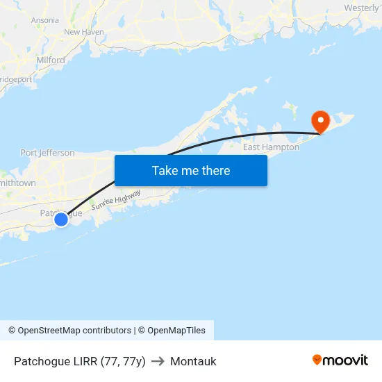 Patchogue LIRR (77, 77y) to Montauk map
