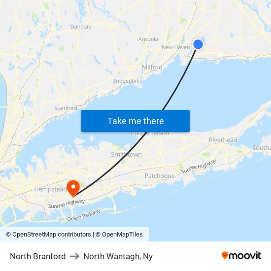 North Branford to North Wantagh, Ny map