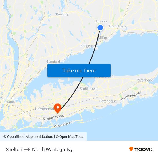 Shelton to North Wantagh, Ny map