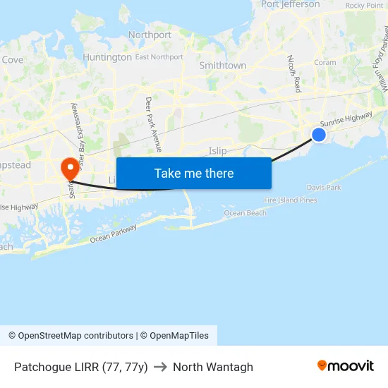 Patchogue LIRR (77, 77y) to North Wantagh map
