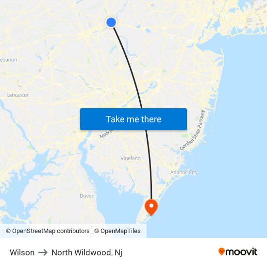 Wilson to North Wildwood, Nj map