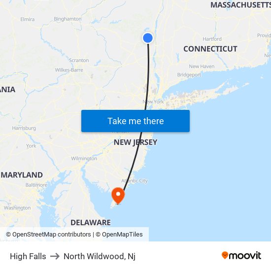 High Falls to North Wildwood, Nj map