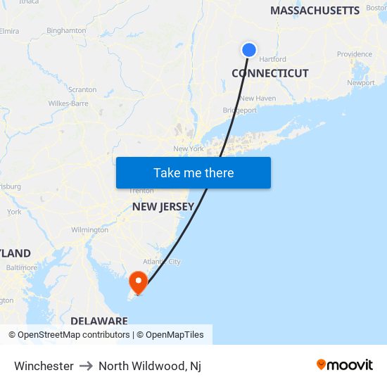 Winchester to North Wildwood, Nj map