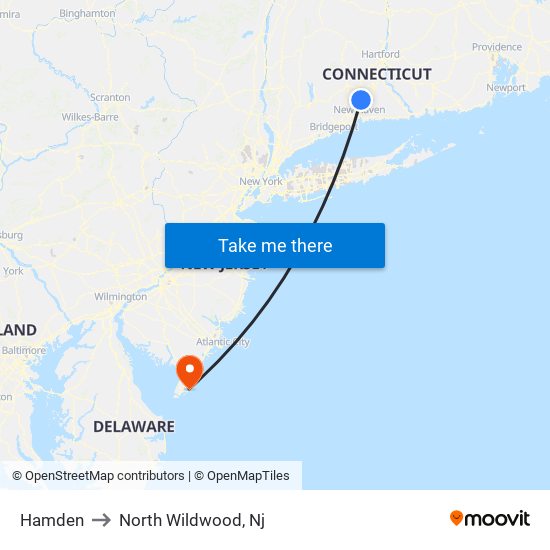 Hamden to North Wildwood, Nj map