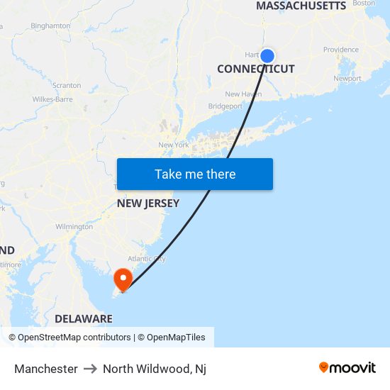 Manchester to North Wildwood, Nj map