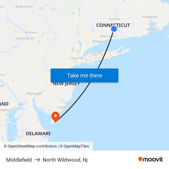 Middlefield to North Wildwood, Nj map