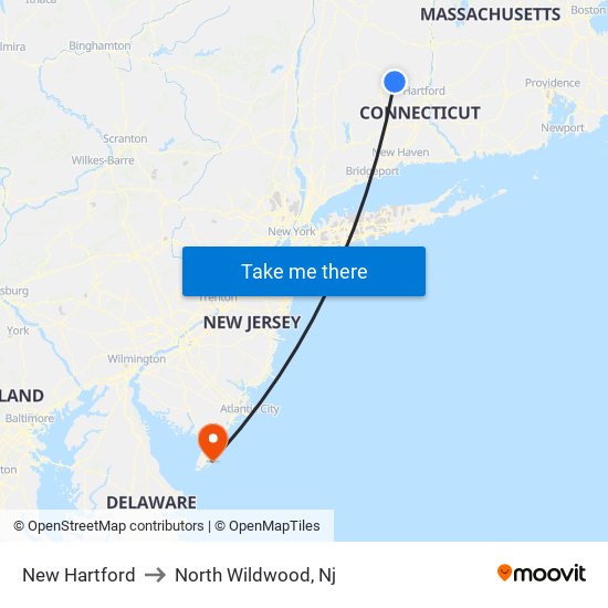 New Hartford to North Wildwood, Nj map