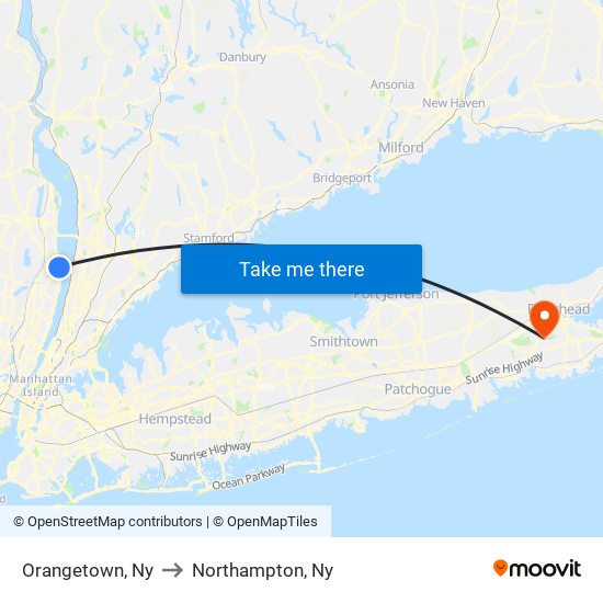 Orangetown, Ny to Northampton, Ny map