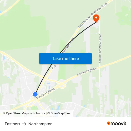 Eastport to Northampton map