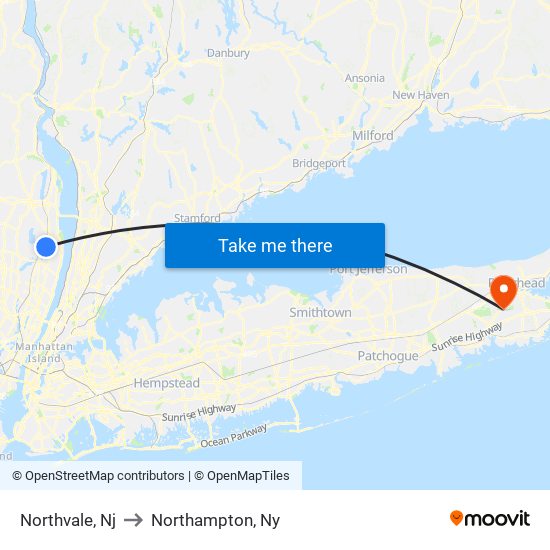 Northvale, Nj to Northampton, Ny map