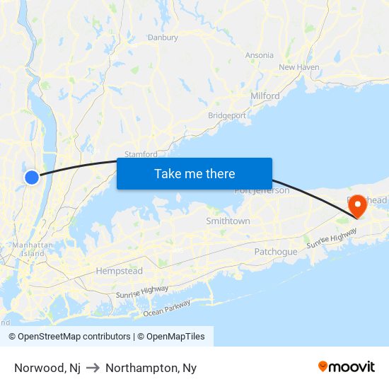 Norwood, Nj to Northampton, Ny map