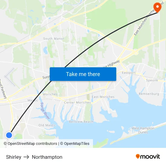 Shirley to Northampton map
