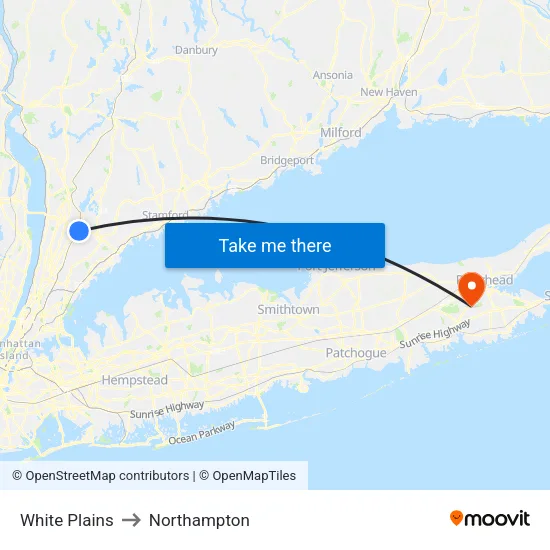 White Plains to Northampton map