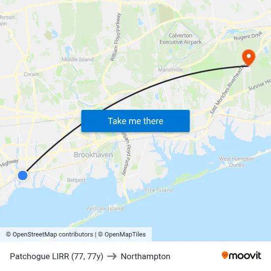 Patchogue LIRR (77, 77y) to Northampton map