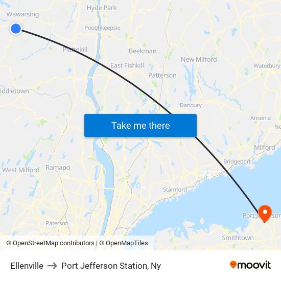 Ellenville to Port Jefferson Station, Ny map