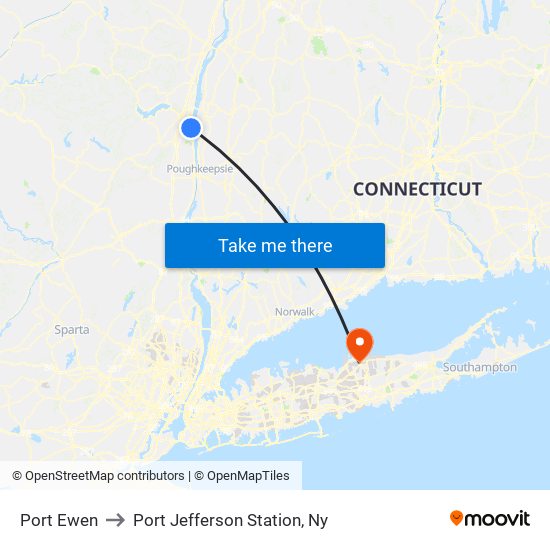 Port Ewen to Port Jefferson Station, Ny map