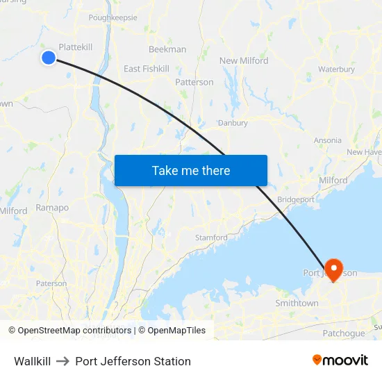 Wallkill to Port Jefferson Station map