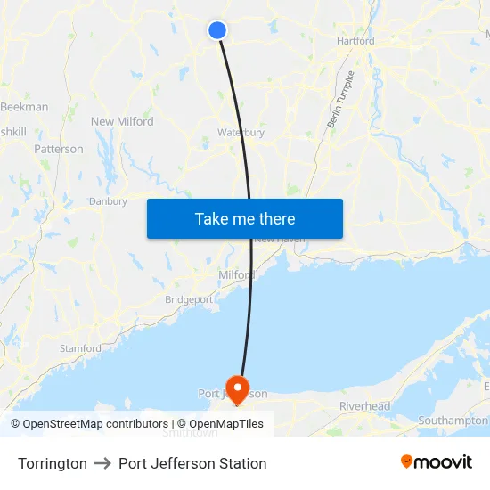 Torrington to Port Jefferson Station map