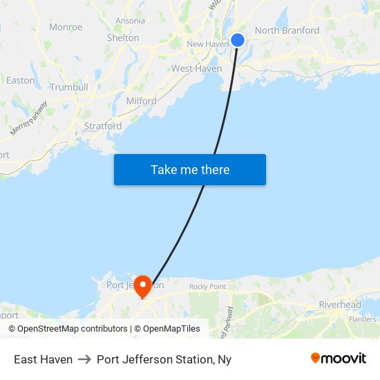 East Haven to Port Jefferson Station, Ny map