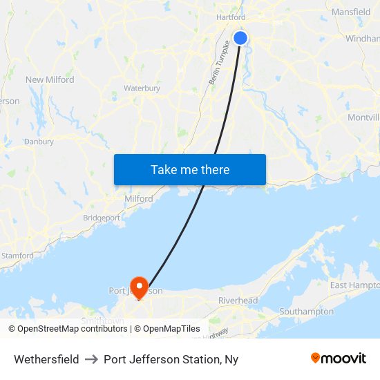 Wethersfield to Port Jefferson Station, Ny map