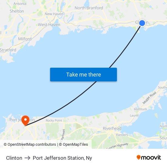 Clinton to Port Jefferson Station, Ny map