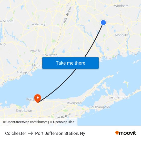 Colchester to Port Jefferson Station, Ny map