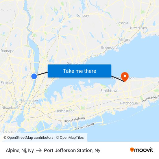 Alpine, Nj, Ny to Port Jefferson Station, Ny map