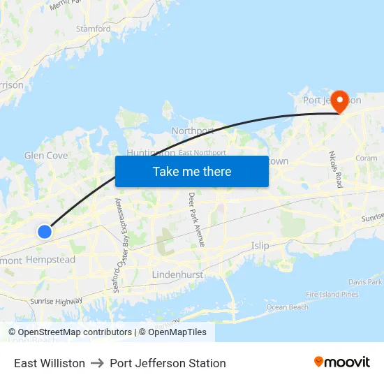 East Williston to Port Jefferson Station map