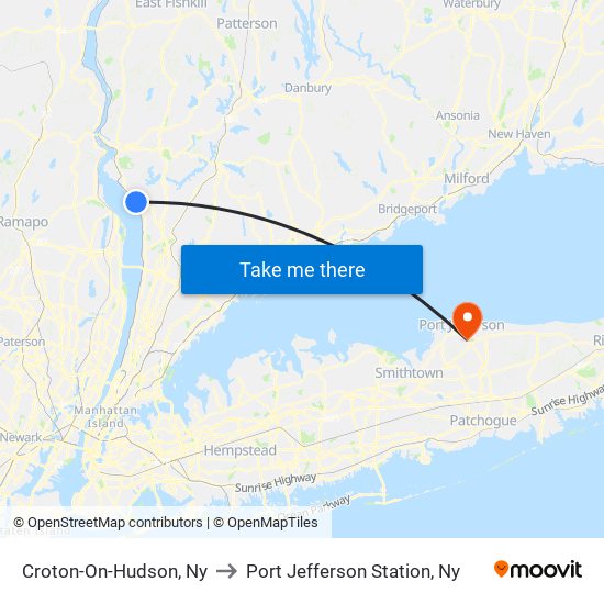 Croton-On-Hudson, Ny to Port Jefferson Station, Ny map