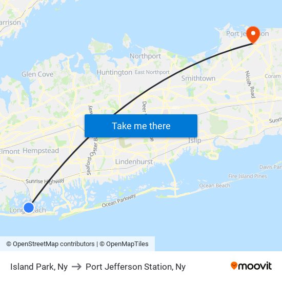 Island Park, Ny to Port Jefferson Station, Ny map