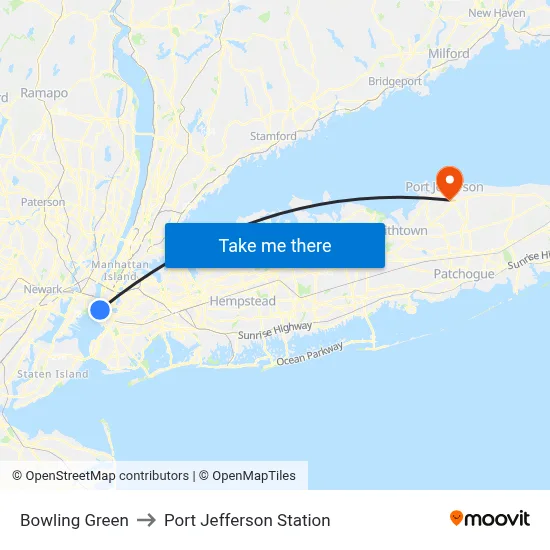 Bowling Green to Port Jefferson Station map