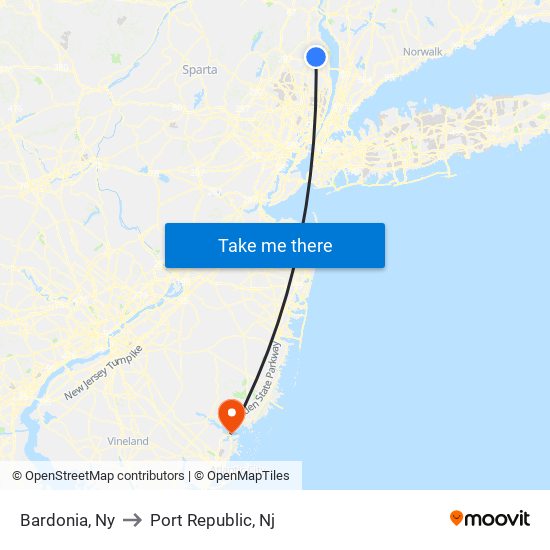 Bardonia, Ny to Port Republic, Nj map