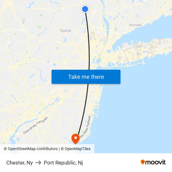 Chester, Ny to Port Republic, Nj map