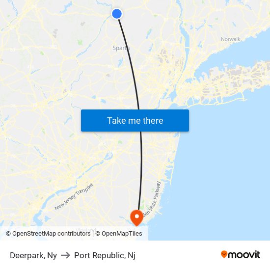 Deerpark, Ny to Port Republic, Nj map