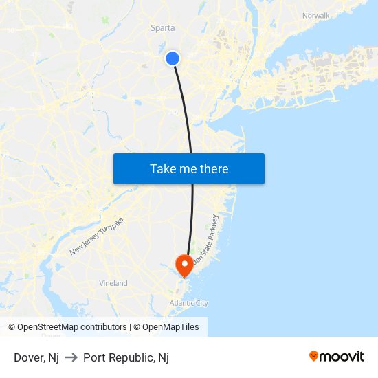 Dover, Nj to Port Republic, Nj map