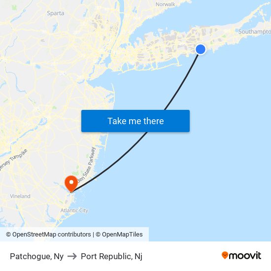 Patchogue, Ny to Port Republic, Nj map