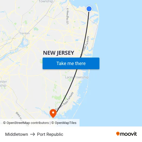 Middletown to Port Republic map