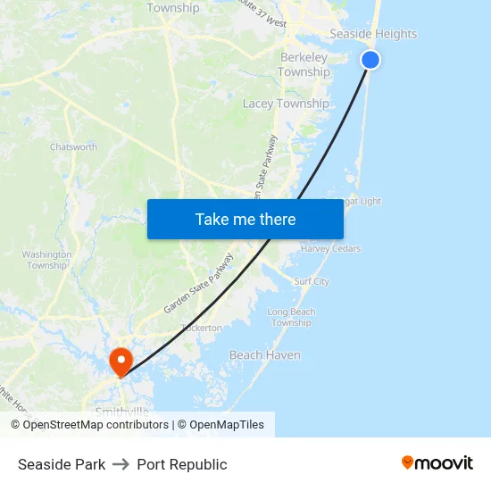 Seaside Park to Port Republic map