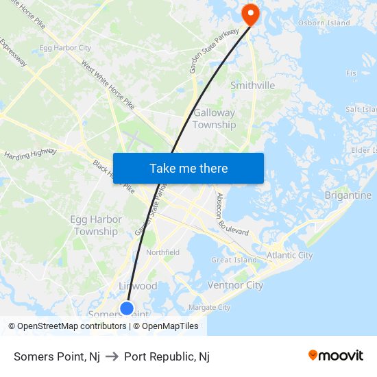 Somers Point, Nj to Port Republic, Nj map