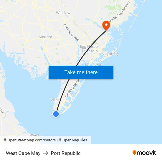 West Cape May to Port Republic map