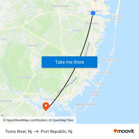 Toms River, Nj to Port Republic, Nj map