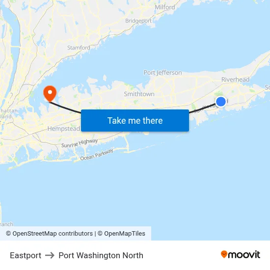 Eastport to Port Washington North map