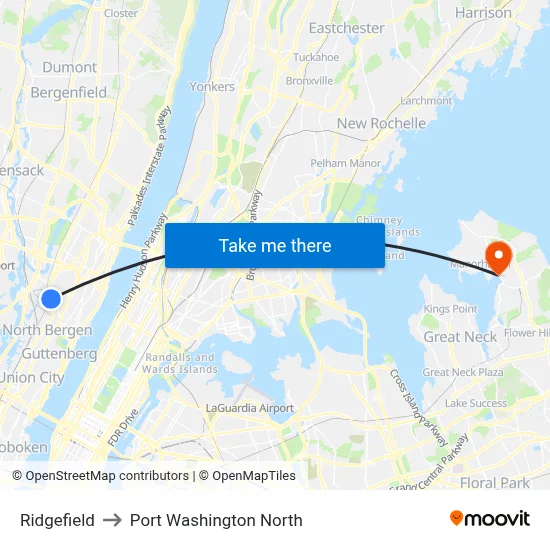 Ridgefield to Port Washington North map