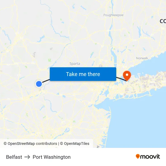 Belfast to Port Washington map