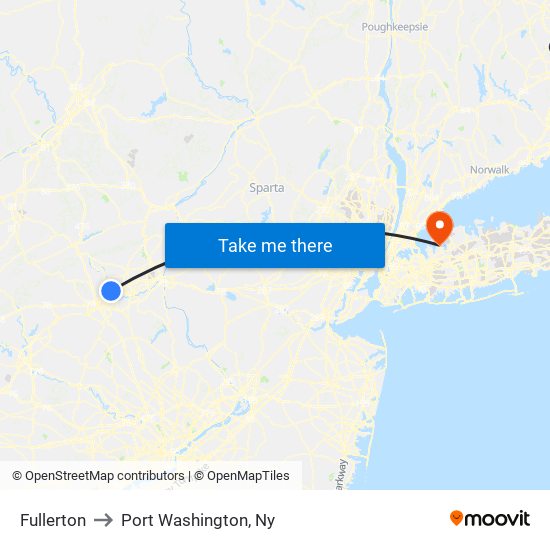 Fullerton to Port Washington, Ny map