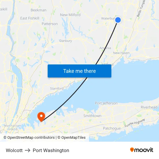 Wolcott to Port Washington map
