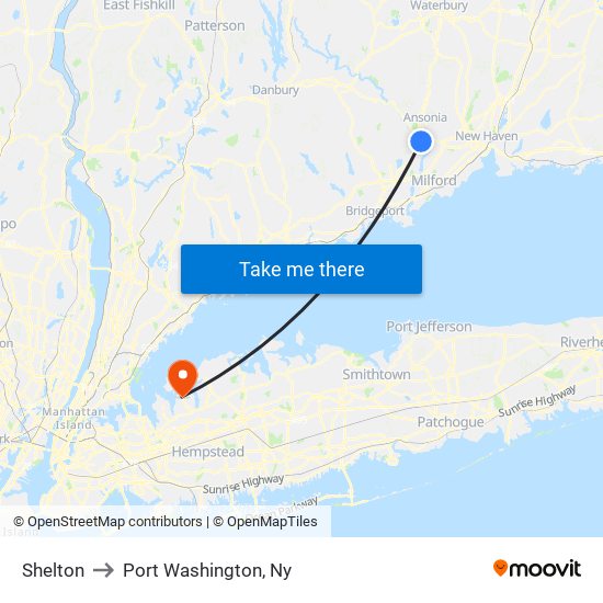 Shelton to Port Washington, Ny map