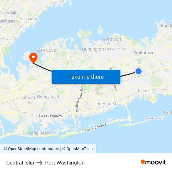Central Islip to Port Washington map