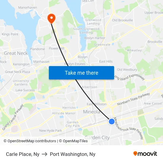 Carle Place to Port Washington, Ny map