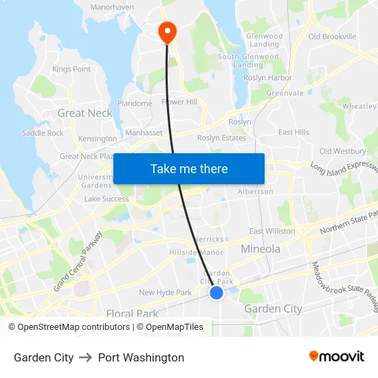 Garden City to Port Washington map
